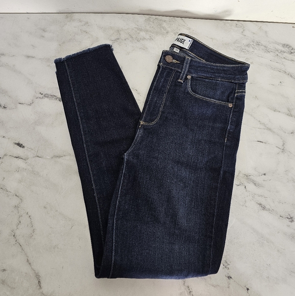 PAIGE Hoxton Ultra Skinny High Rise Ankle Dark Blue Jean 28 Preowned - Picture 3 of 9